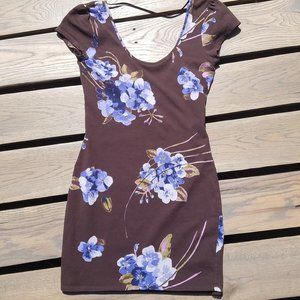 Urban Outfitters Kimchi Blue Floral Brown Fitted Lined Scoop Dress